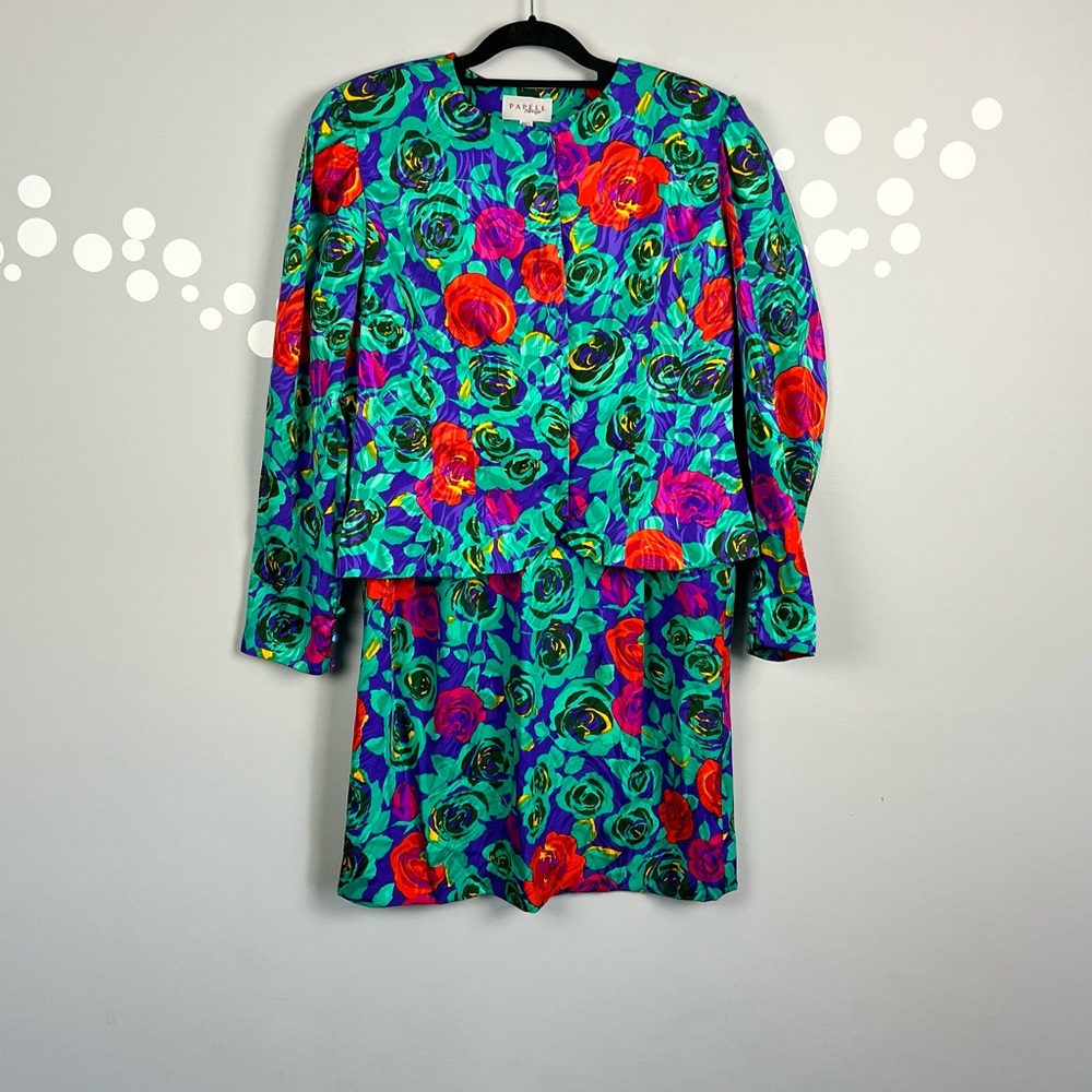 Papell Boutique Vintage Floral Skirt Set Size 16